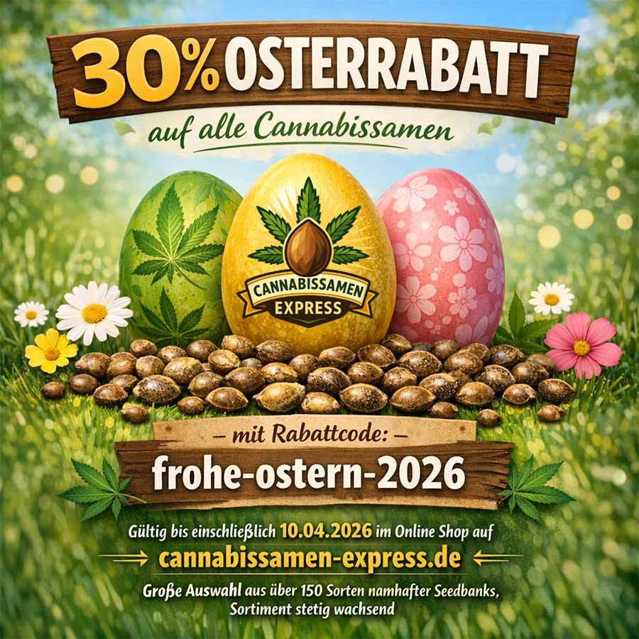 30% Osterrabatt im Online Shop auf cannabissamen-express.de gültig bis einschließlich 10.04.2026